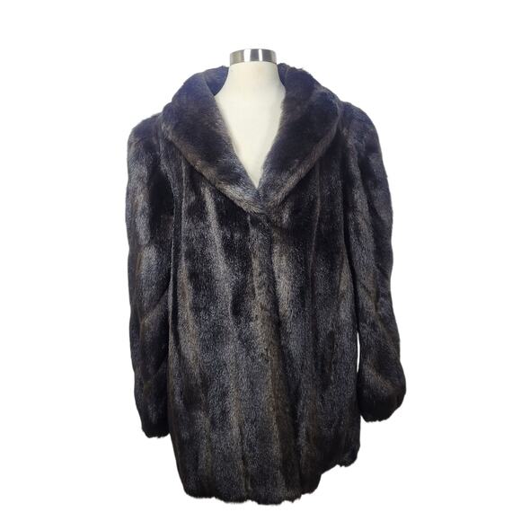 Dennis Basso Rich Chocolate Brown Luxury Faux Fur Winter Coat Size Medium - Picture 1 of 12